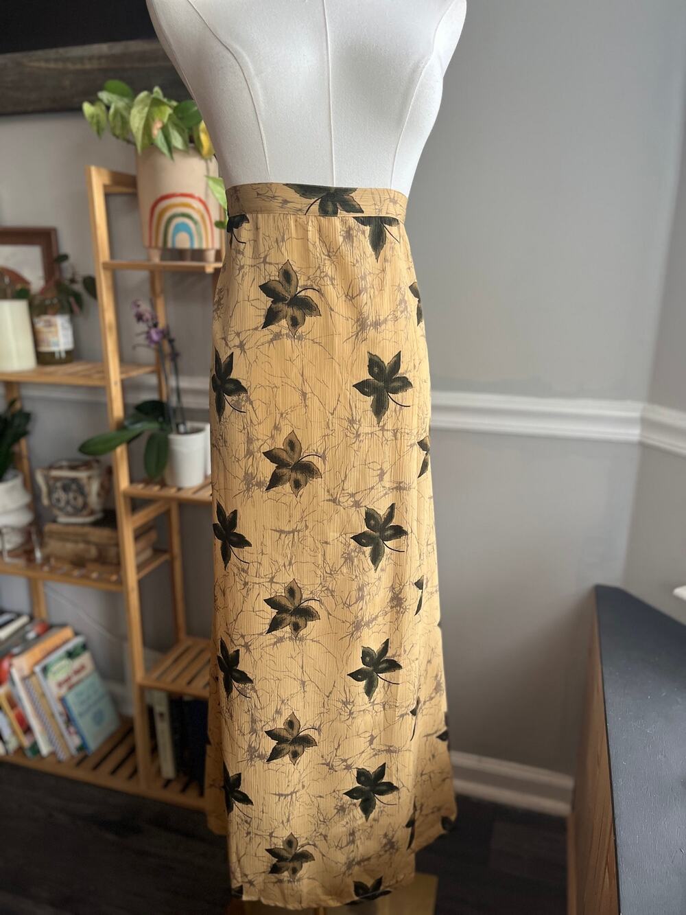 Vintage Y2K Leaf Maxi Skirt Yellow Tan Size 2XL